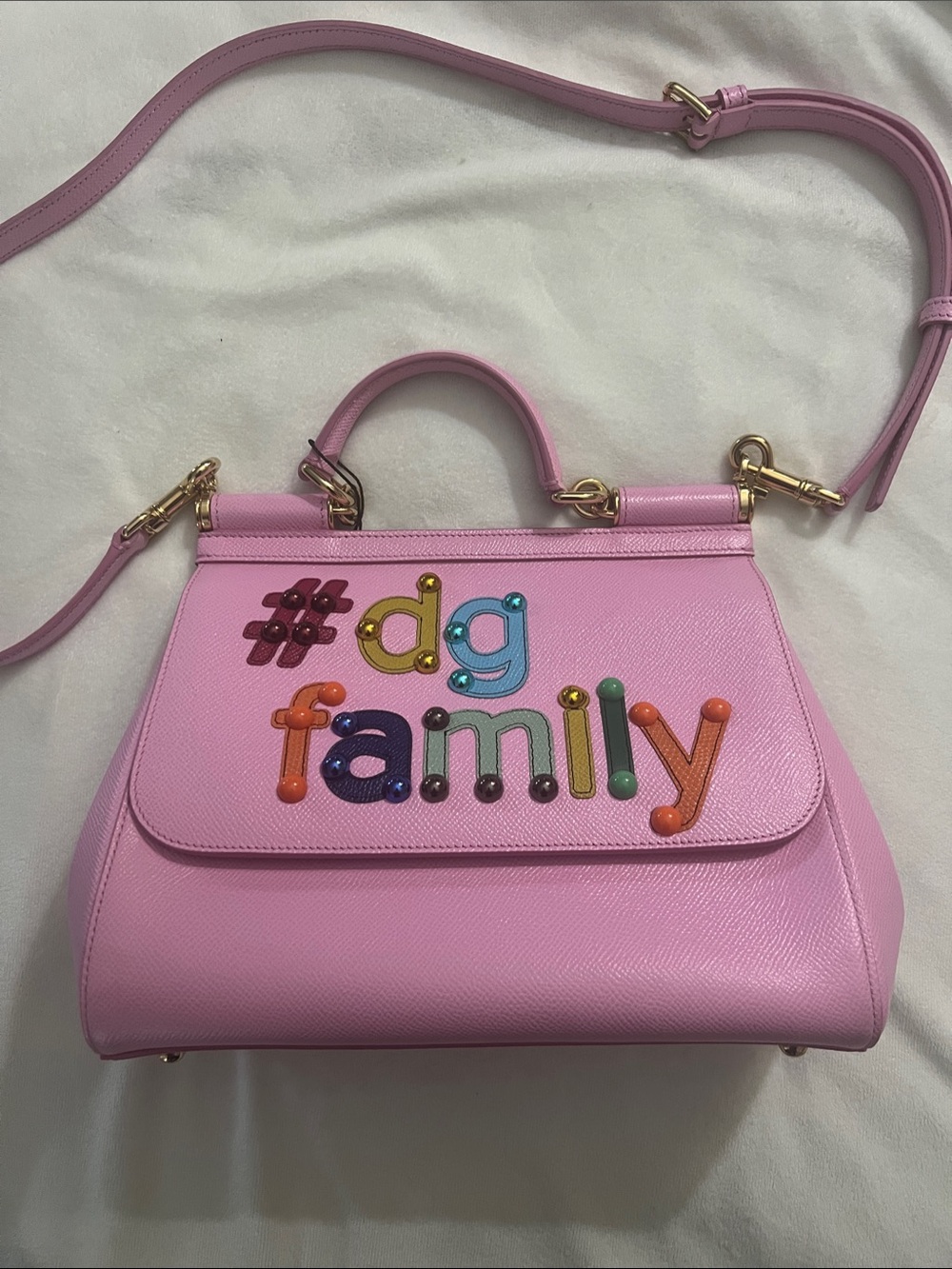 Dolce & Gabbana Pink 'dg family' Leather Top-Handle Satchel